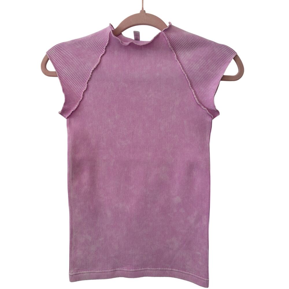 Ribbed Pink Mock Neck Sleeve Top Size S/M Y2K